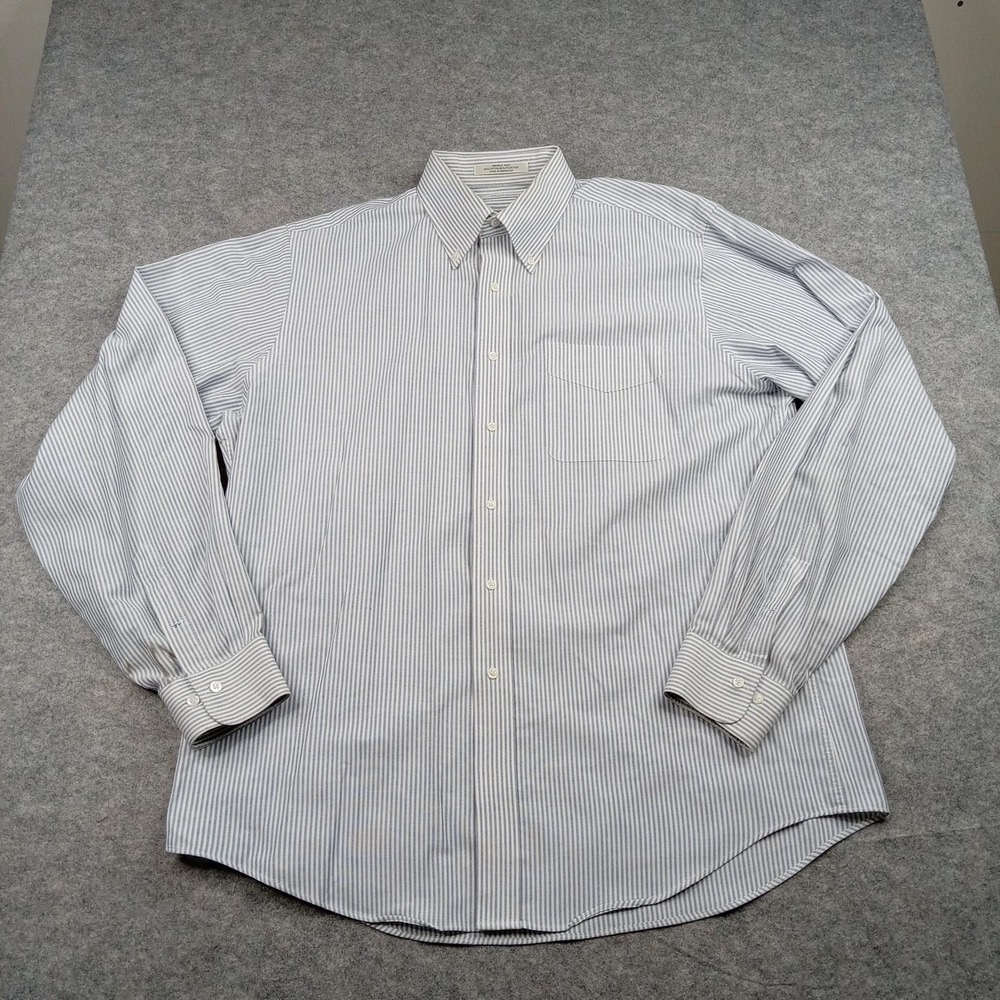 Woodward Shirt Mens 16.5 36/37 Blue White Stripe Button Down Wrinkle Free Dress